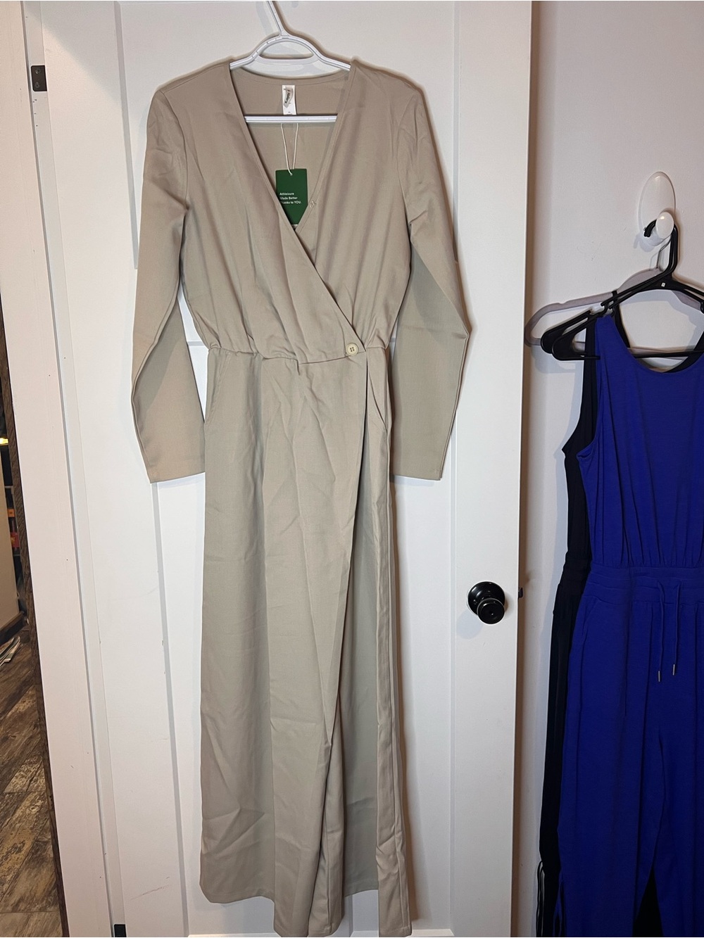 HALARA Neutral Beige Wrap Jumpsuit with Long Sleeves